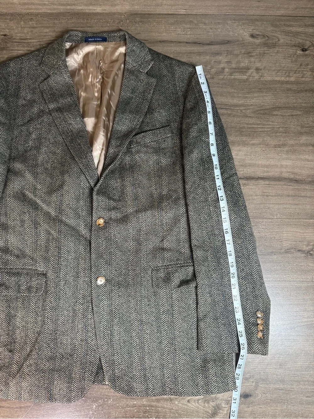Lands’ End 46L Lambswool Herringbone Tweed Blazer Sport Coat Gray 2 Button